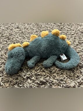 Jellycat Teal Plush Dinosaur with Mustard Yellow Spikes